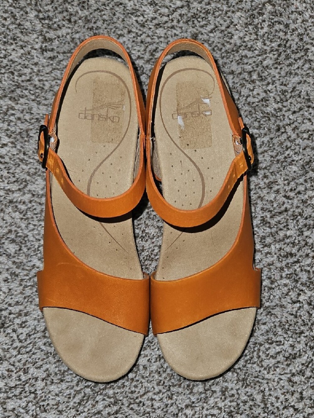 Dansko Orange Leather Ankle-Strap Wedge Sandals - Picture 2 of 9